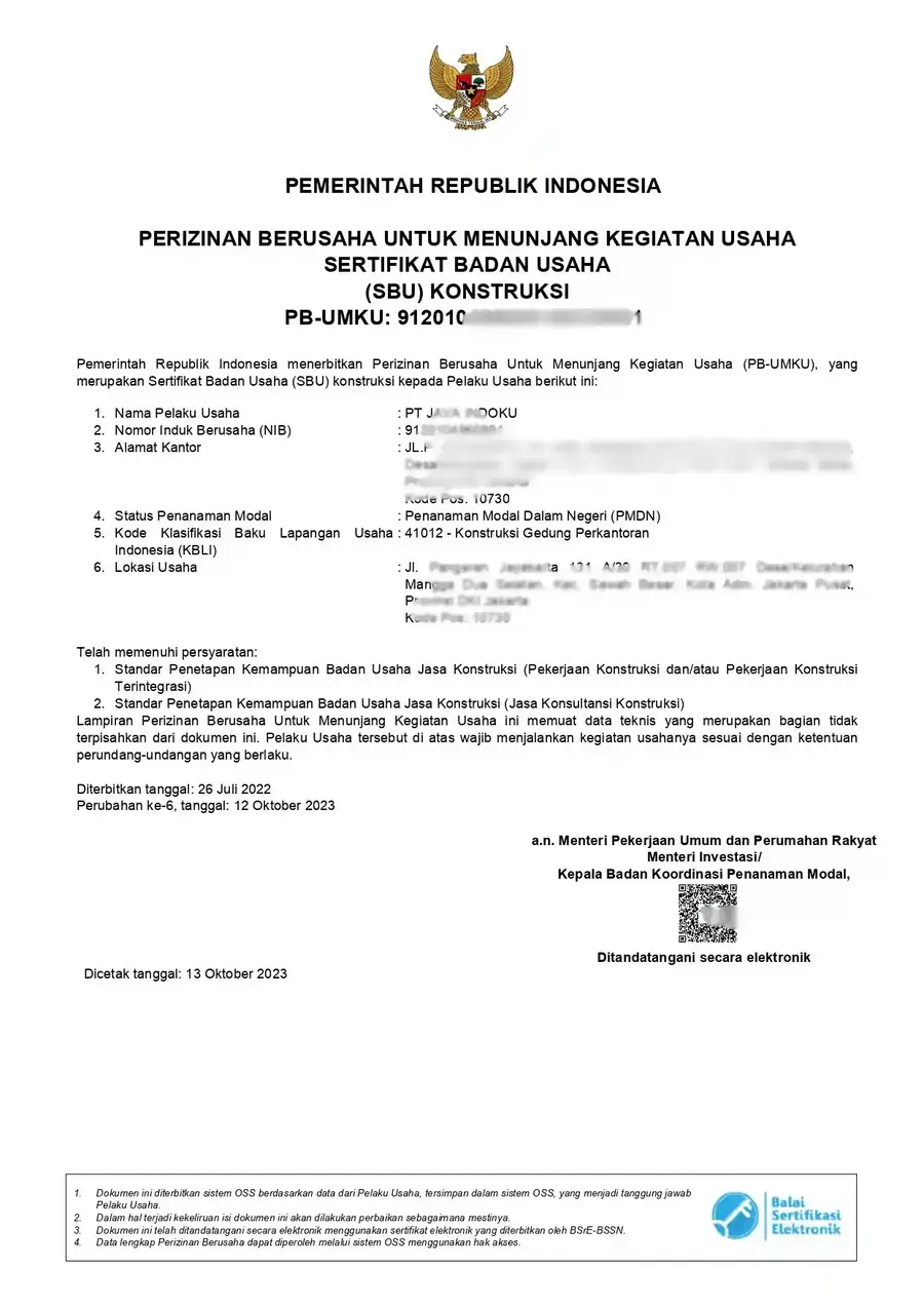 Sertifikat Badan Usaha (SBU) Konstruksi