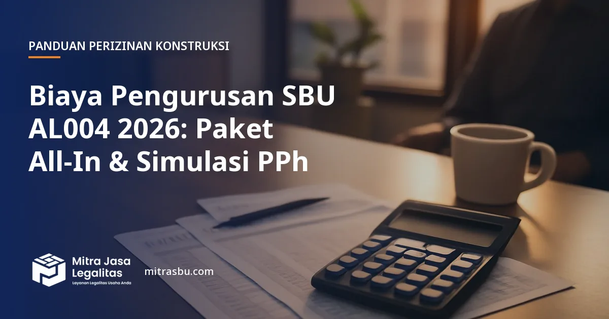 Ilustrasi artikel Biaya Pengurusan SBU AL004 2026: Paket All-In & Simulasi PPh — Mitra Jasa Legalitas