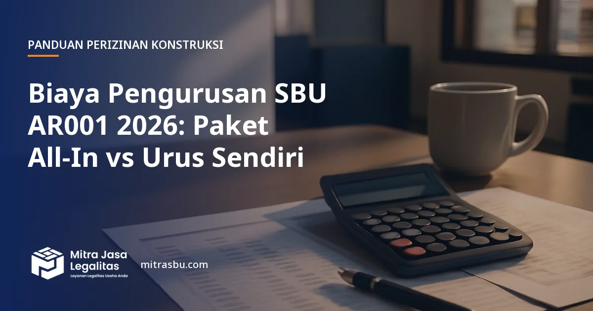 Ilustrasi artikel Biaya Pengurusan SBU AR001 2026: Paket All-In vs Urus Sendiri — Mitra Jasa Legalitas