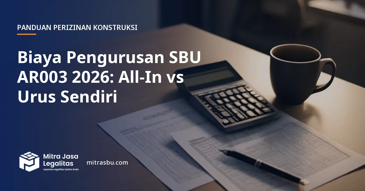 Ilustrasi artikel Biaya Pengurusan SBU AR003 2026: All-In vs Urus Sendiri — Mitra Jasa Legalitas