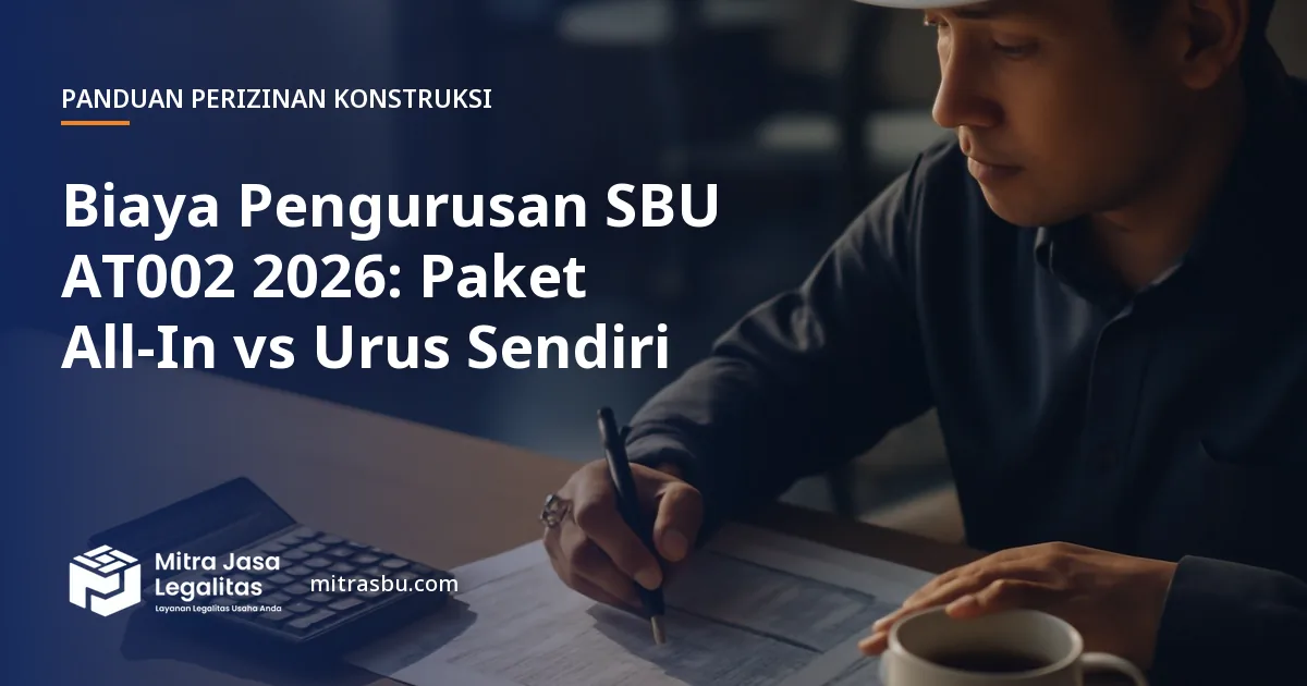 Ilustrasi artikel Biaya Pengurusan SBU AT002 2026: Paket All-In vs Urus Sendiri — Mitra Jasa Legalitas