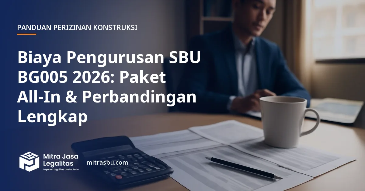 Ilustrasi artikel Biaya Pengurusan SBU BG005 2026: Paket All-In & Perbandingan Lengkap — Mitra Jasa Legalitas