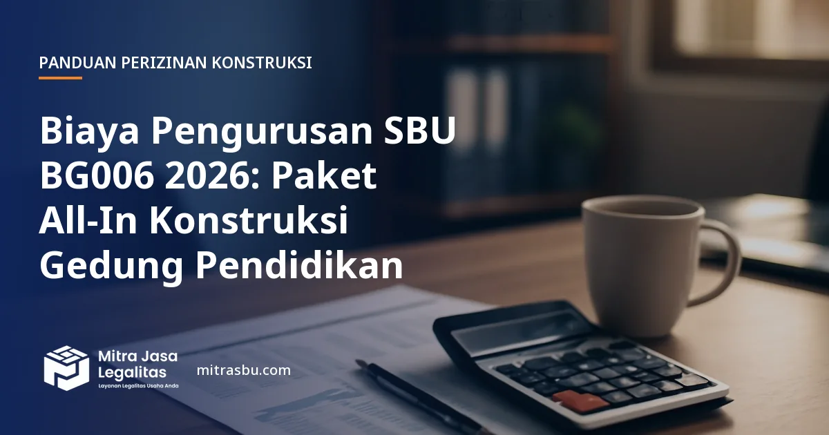 Ilustrasi artikel Biaya Pengurusan SBU BG006 2026: Paket All-In Konstruksi Gedung Pendidikan — Mitra Jasa Legalitas