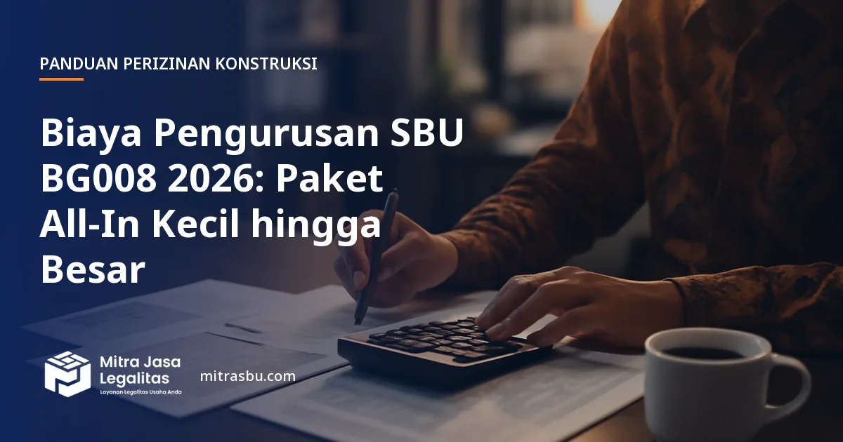 Ilustrasi artikel Biaya Pengurusan SBU BG008 2026: Paket All-In Kecil hingga Besar — Mitra Jasa Legalitas