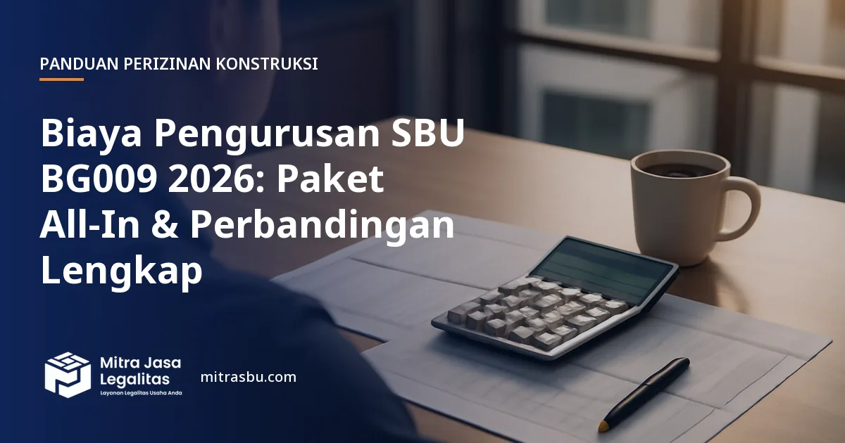 Ilustrasi artikel Biaya Pengurusan SBU BG009 2026: Paket All-In & Perbandingan Lengkap — Mitra Jasa Legalitas