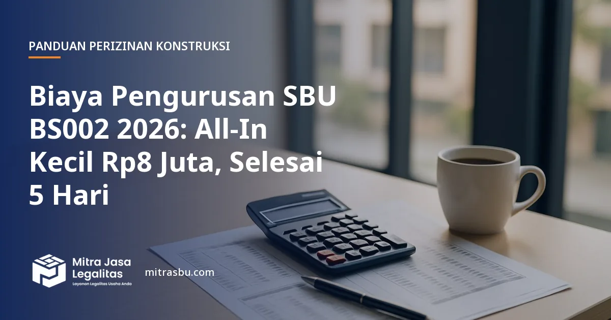 Ilustrasi artikel Biaya Pengurusan SBU BS002 2026: All-In Kecil Rp8 Juta, Selesai 5 Hari — Mitra Jasa Legalitas
