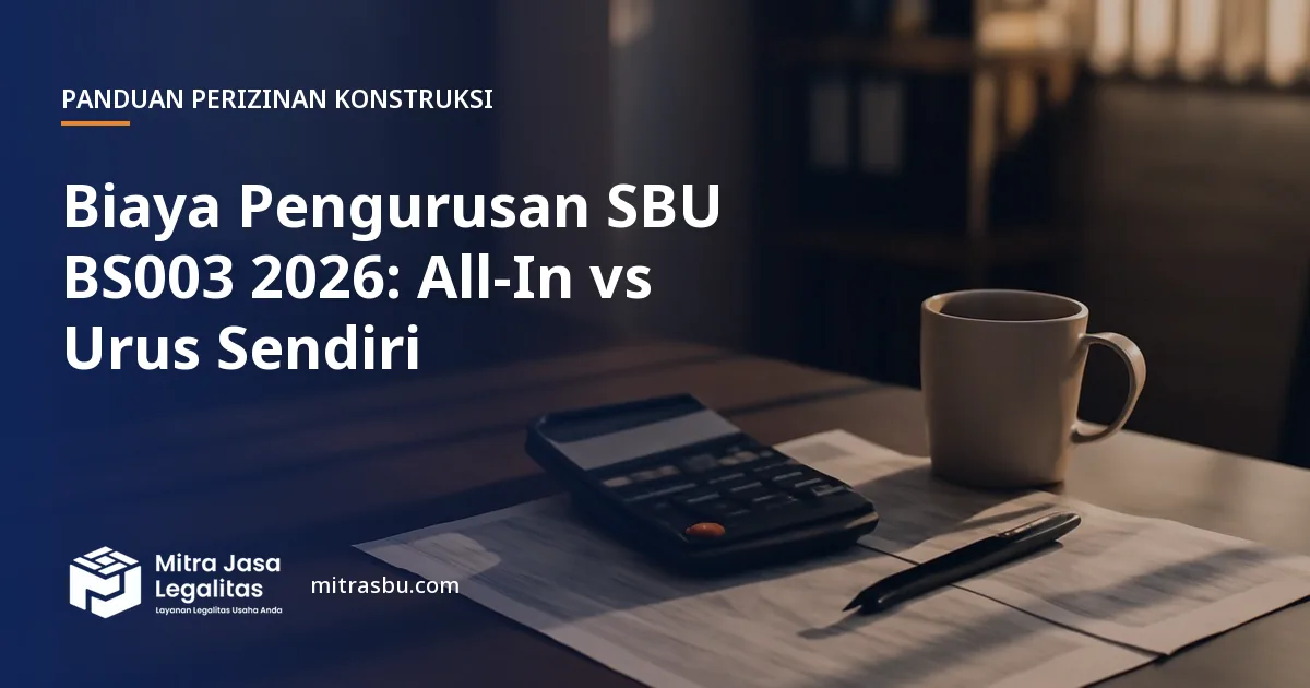 Ilustrasi artikel Biaya Pengurusan SBU BS003 2026: All-In vs Urus Sendiri — Mitra Jasa Legalitas