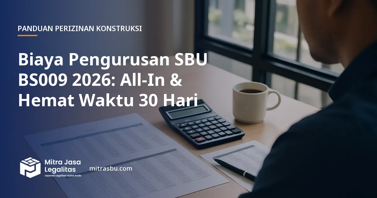 Ilustrasi artikel Biaya Pengurusan SBU BS009 2026: All-In & Hemat Waktu 30 Hari — Mitra Jasa Legalitas