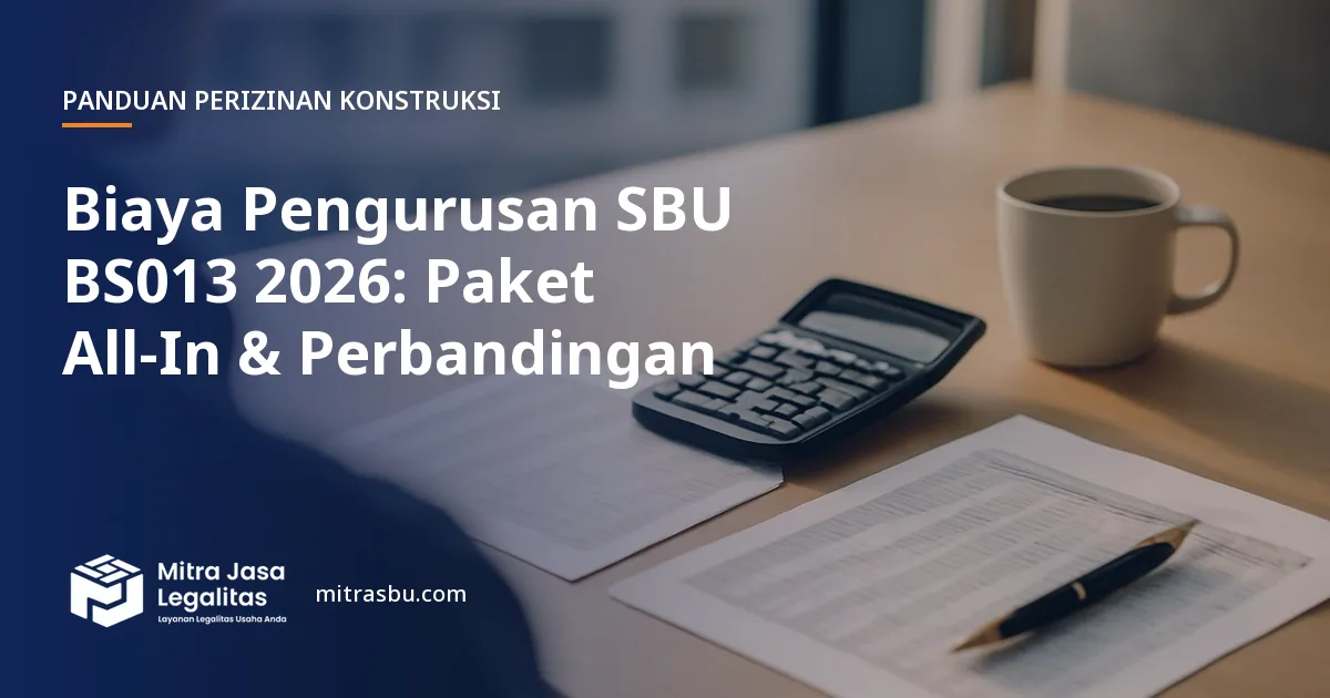 Ilustrasi artikel Biaya Pengurusan SBU BS013 2026: Paket All-In & Perbandingan — Mitra Jasa Legalitas