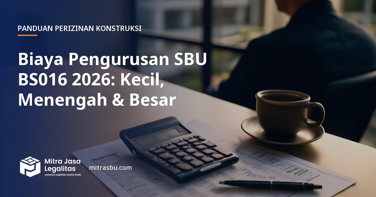 Ilustrasi artikel Biaya Pengurusan SBU BS016 2026: Kecil, Menengah & Besar — Mitra Jasa Legalitas
