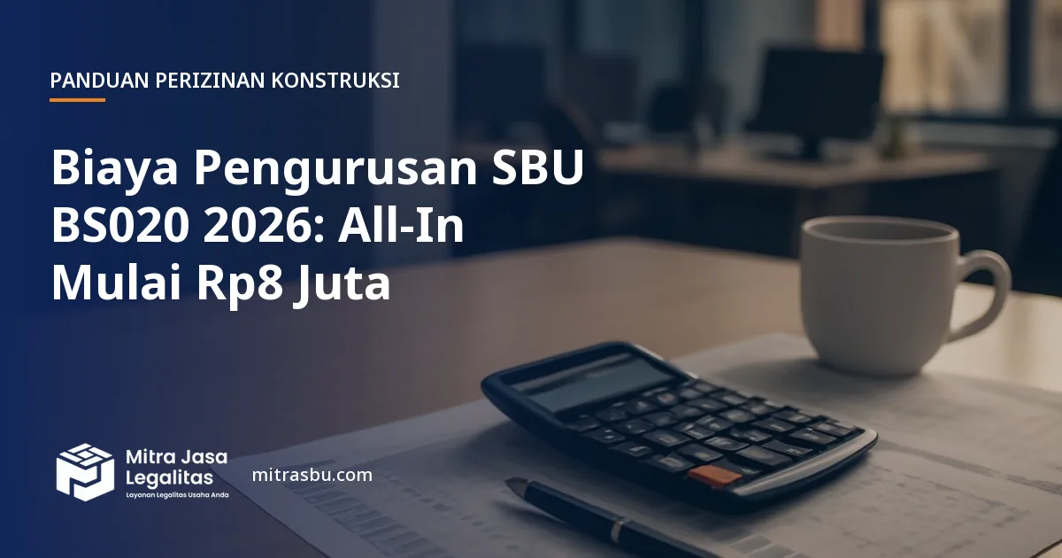 Ilustrasi artikel Biaya Pengurusan SBU BS020 2026: All-In Mulai Rp8 Juta — Mitra Jasa Legalitas