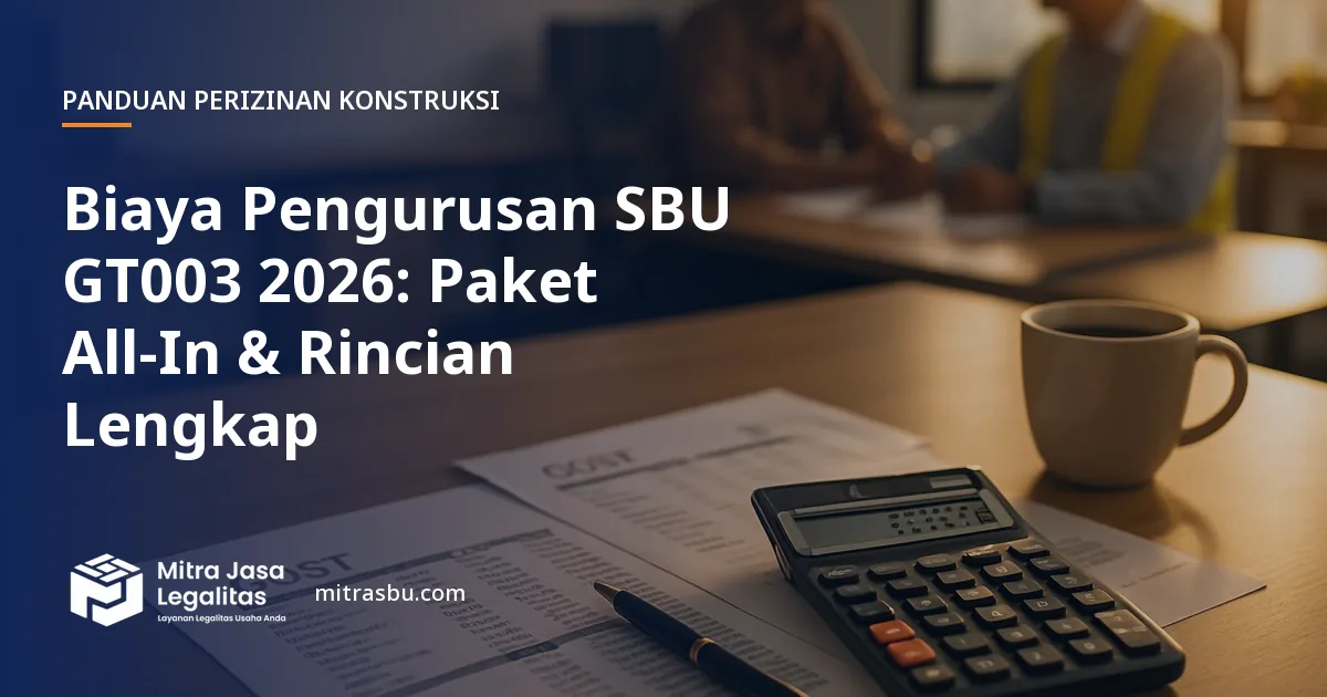 Ilustrasi artikel Biaya Pengurusan SBU GT003 2026: Paket All-In & Rincian Lengkap — Mitra Jasa Legalitas