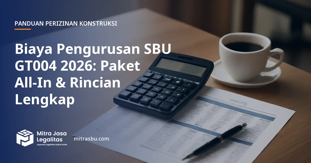 Ilustrasi artikel Biaya Pengurusan SBU GT004 2026: Paket All-In & Rincian Lengkap — Mitra Jasa Legalitas