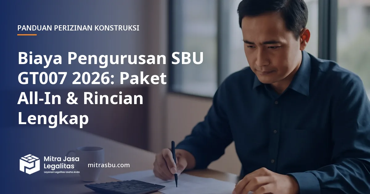 Ilustrasi artikel Biaya Pengurusan SBU GT007 2026: Paket All-In & Rincian Lengkap — Mitra Jasa Legalitas