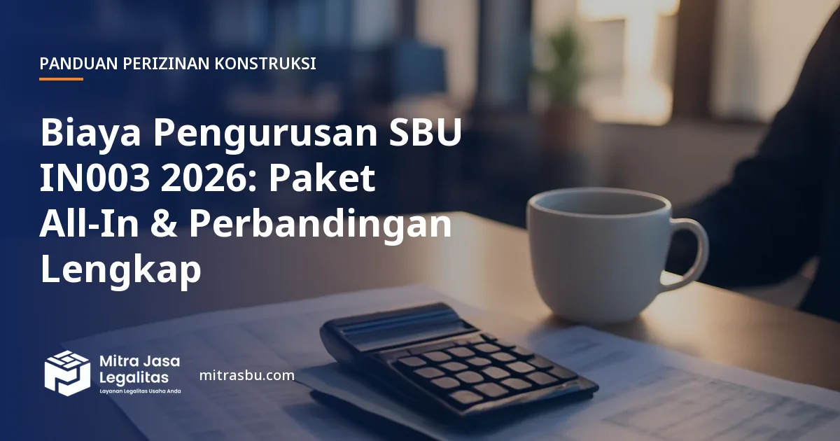 Ilustrasi artikel Biaya Pengurusan SBU IN003 2026: Paket All-In & Perbandingan Lengkap — Mitra Jasa Legalitas