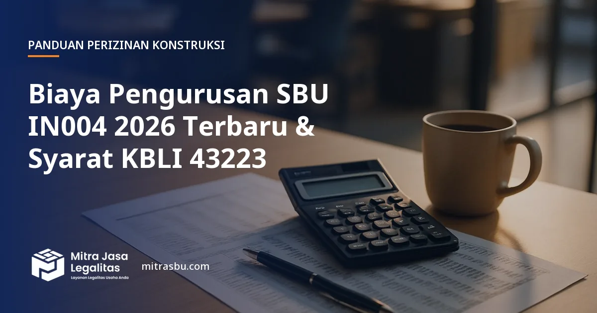 Ilustrasi artikel Biaya Pengurusan SBU IN004 2026 Terbaru & Syarat KBLI 43223 — Mitra Jasa Legalitas
