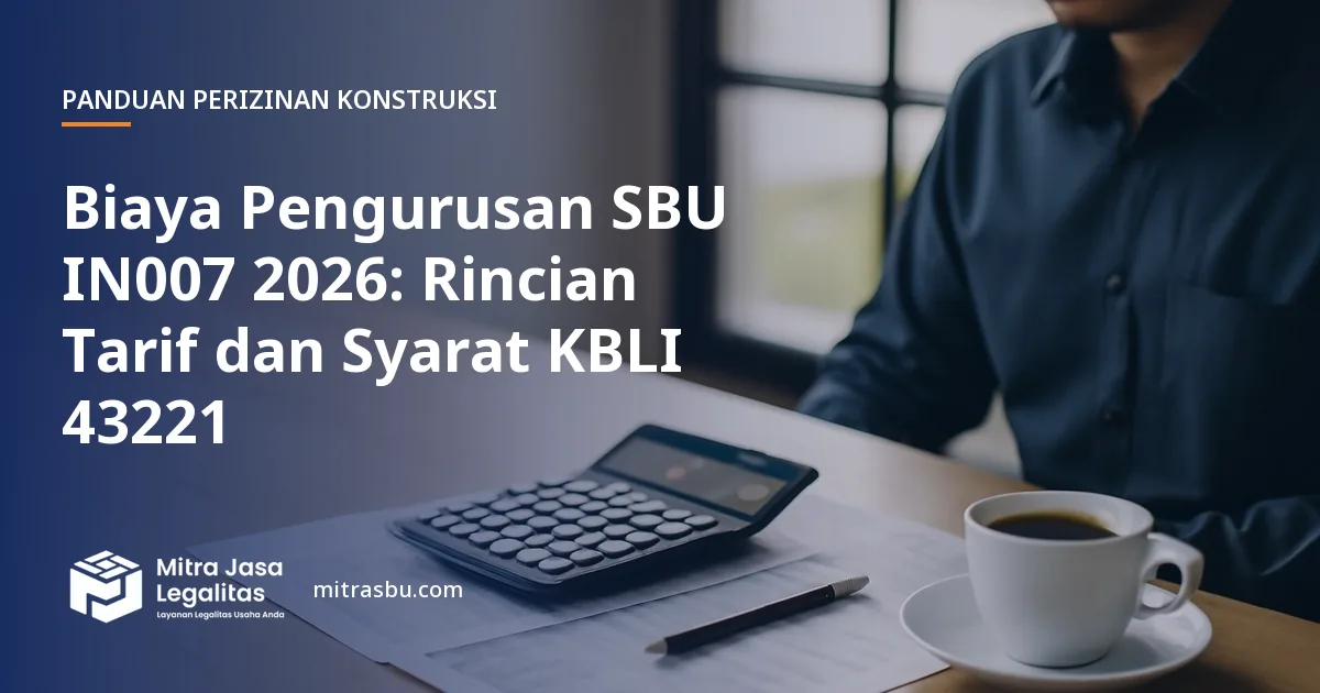 Ilustrasi artikel Biaya Pengurusan SBU IN007 2026: Rincian Tarif dan Syarat KBLI 43221 — Mitra Jasa Legalitas