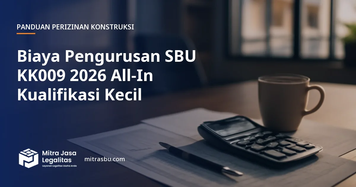 Ilustrasi artikel Biaya Pengurusan SBU KK009 2026 All-In Kualifikasi Kecil — Mitra Jasa Legalitas