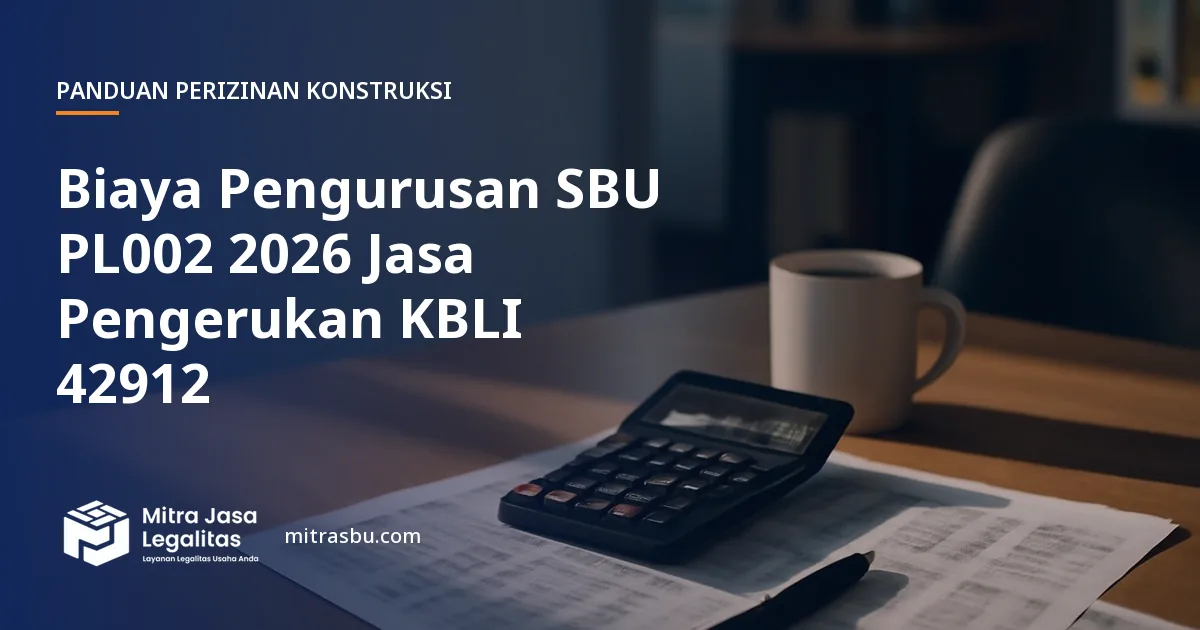 Ilustrasi artikel Biaya Pengurusan SBU PL002 2026 Jasa Pengerukan KBLI 42912 — Mitra Jasa Legalitas
