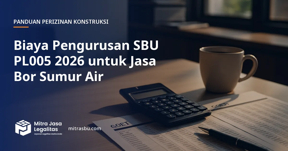 Ilustrasi artikel Biaya Pengurusan SBU PL005 2026 untuk Jasa Bor Sumur Air — Mitra Jasa Legalitas