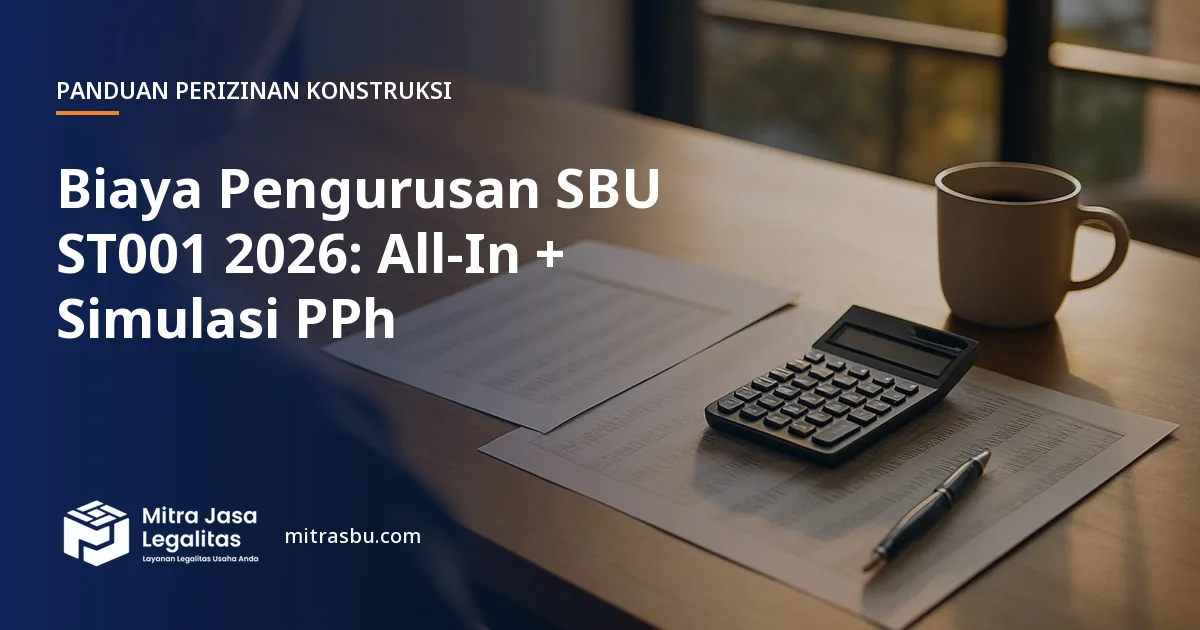 Ilustrasi artikel Biaya Pengurusan SBU ST001 2026: All-In + Simulasi PPh — Mitra Jasa Legalitas