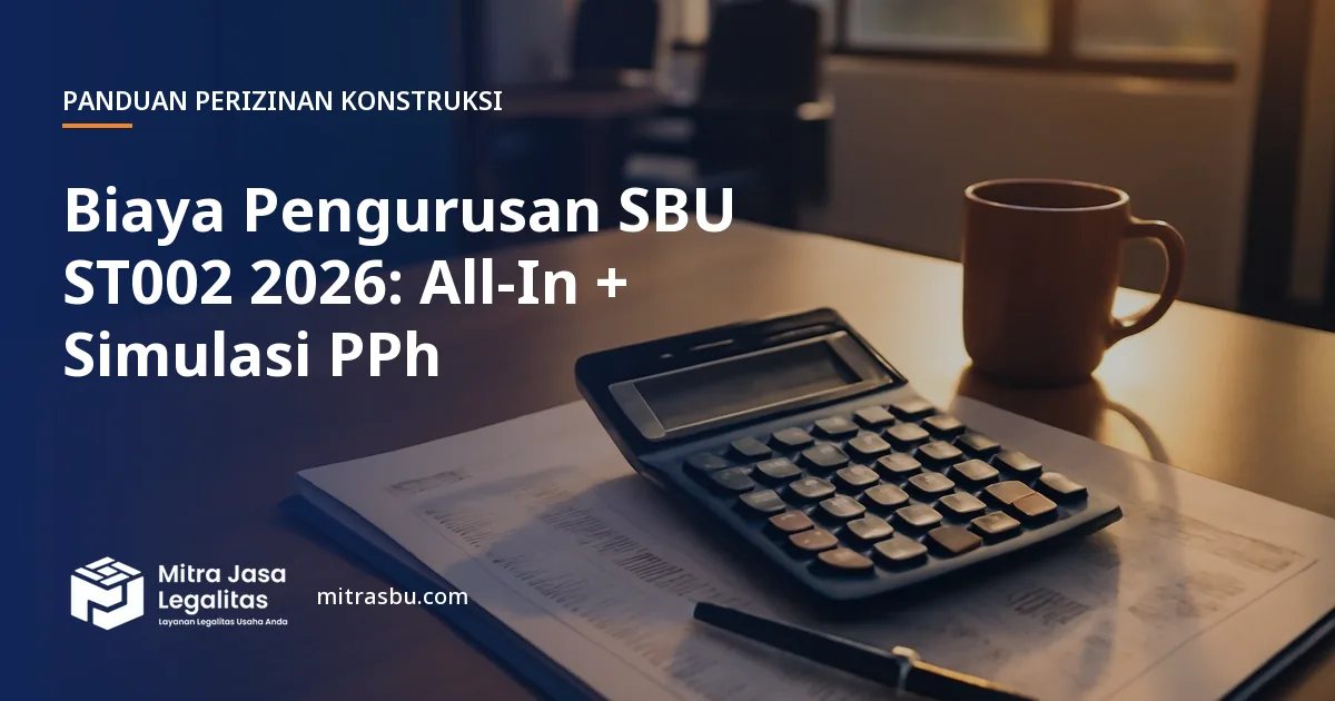Ilustrasi artikel Biaya Pengurusan SBU ST002 2026: All-In + Simulasi PPh — Mitra Jasa Legalitas