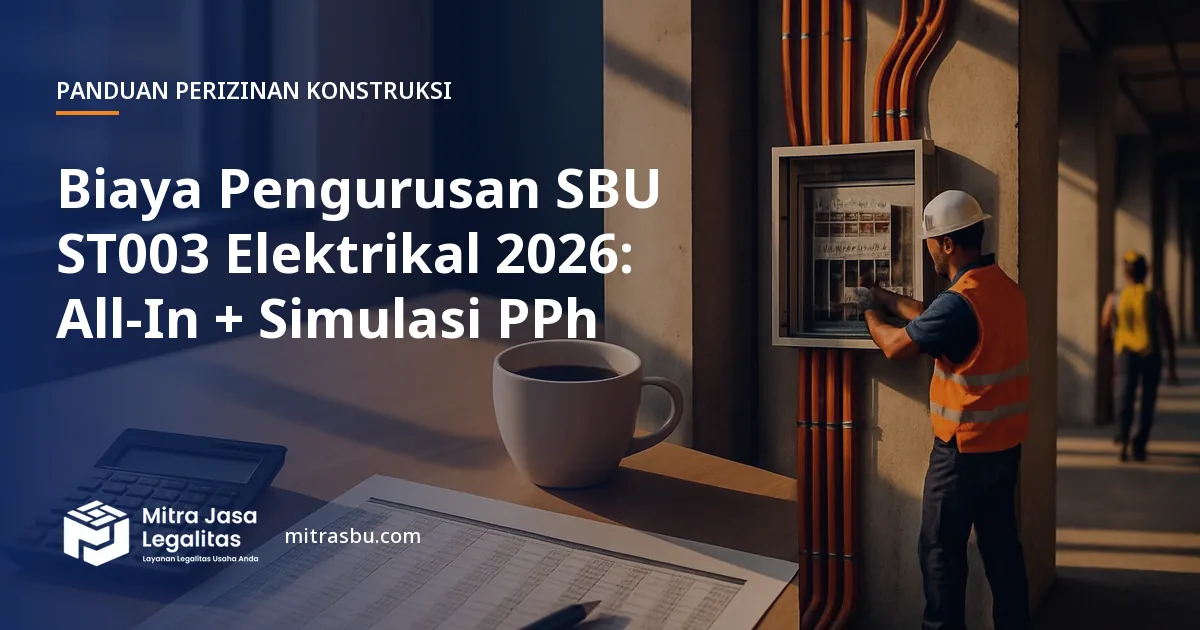 Ilustrasi artikel Biaya Pengurusan SBU ST003 Elektrikal 2026: All-In + Simulasi PPh — Mitra Jasa Legalitas