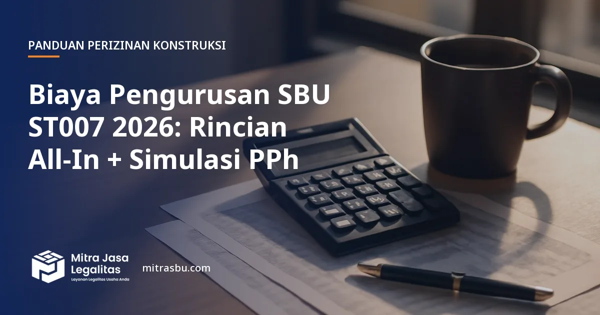 Ilustrasi artikel Biaya Pengurusan SBU ST007 2026: Rincian All-In + Simulasi PPh — Mitra Jasa Legalitas
