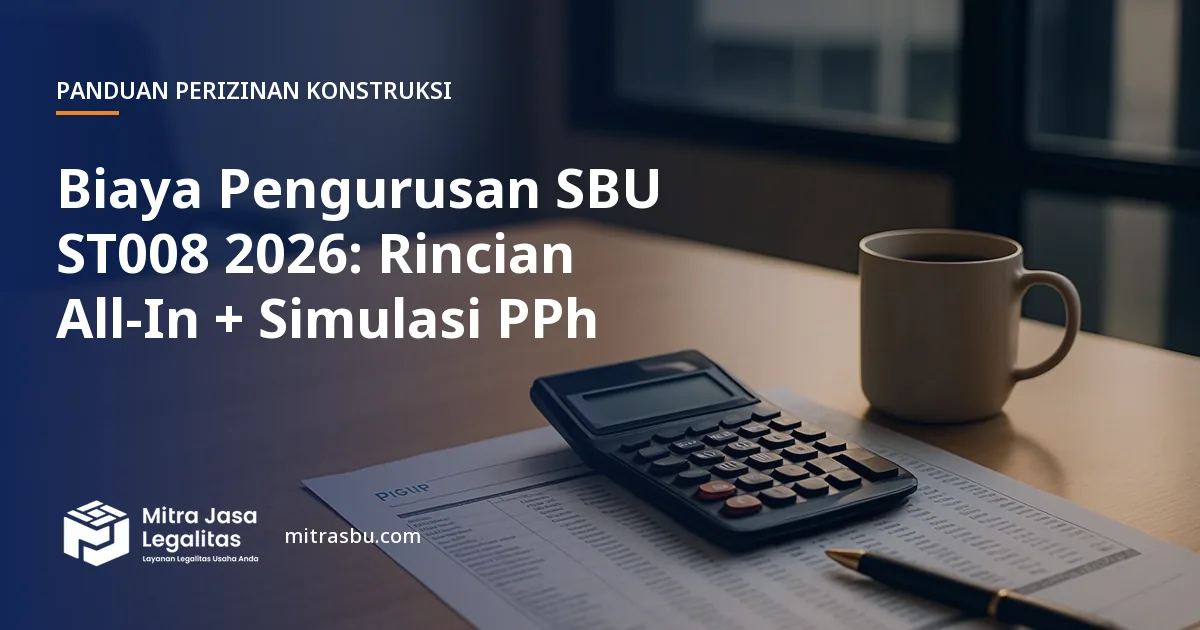 Ilustrasi artikel Biaya Pengurusan SBU ST008 2026: Rincian All-In + Simulasi PPh — Mitra Jasa Legalitas