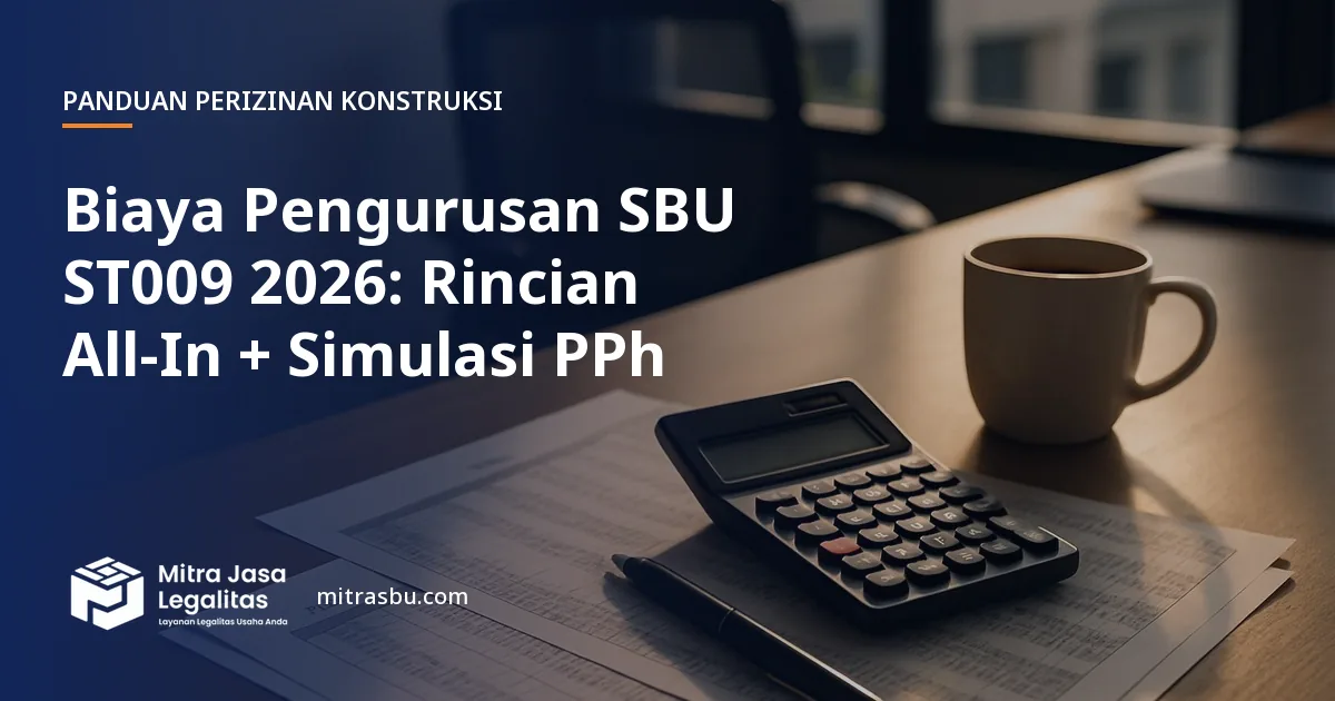 Ilustrasi artikel Biaya Pengurusan SBU ST009 2026: Rincian All-In + Simulasi PPh — Mitra Jasa Legalitas