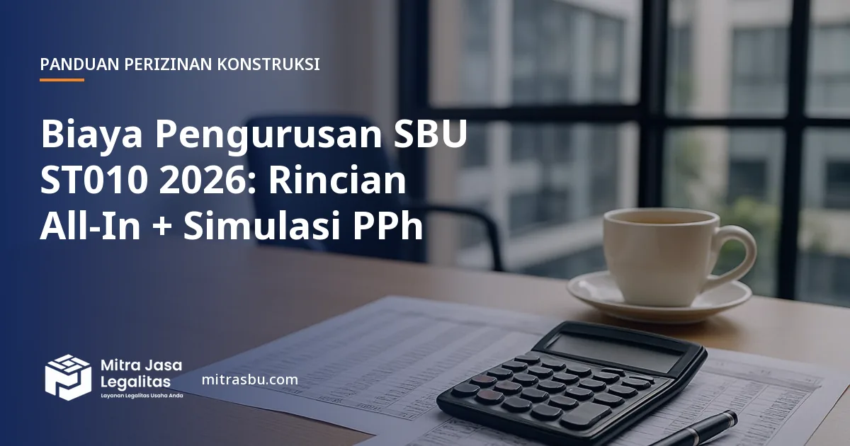 Ilustrasi artikel Biaya Pengurusan SBU ST010 2026: Rincian All-In + Simulasi PPh — Mitra Jasa Legalitas