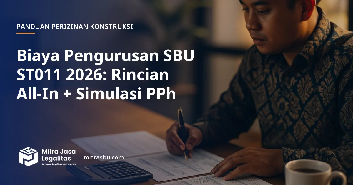 Ilustrasi artikel Biaya Pengurusan SBU ST011 2026: Rincian All-In + Simulasi PPh — Mitra Jasa Legalitas