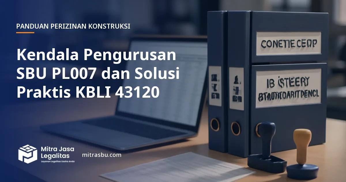 Ilustrasi artikel Kendala Pengurusan SBU PL007 dan Solusi Praktis KBLI 43120 — Mitra Jasa Legalitas