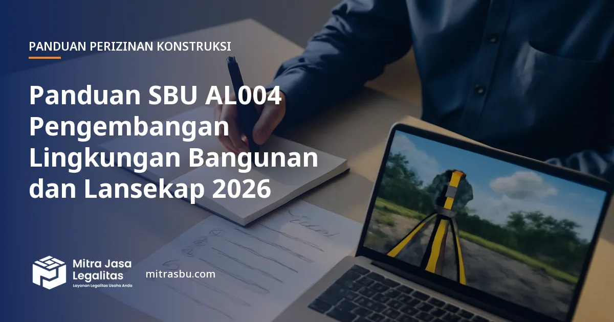 Ilustrasi panduan Panduan SBU AL004 Pengembangan Lingkungan Bangunan dan Lansekap 2026 — Mitra Jasa Legalitas