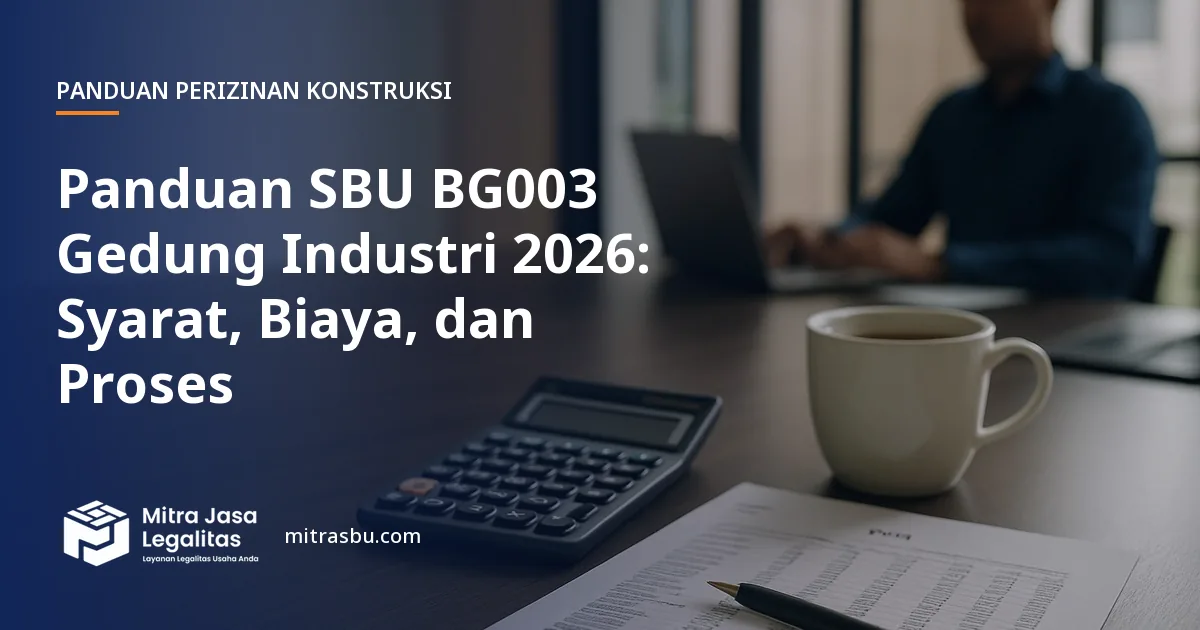 Ilustrasi panduan Panduan SBU BG003 Gedung Industri 2026: Syarat, Biaya, dan Proses — Mitra Jasa Legalitas