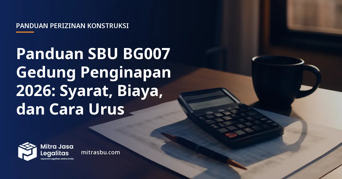 Ilustrasi panduan Panduan SBU BG007 Gedung Penginapan 2026: Syarat, Biaya, dan Cara Urus — Mitra Jasa Legalitas