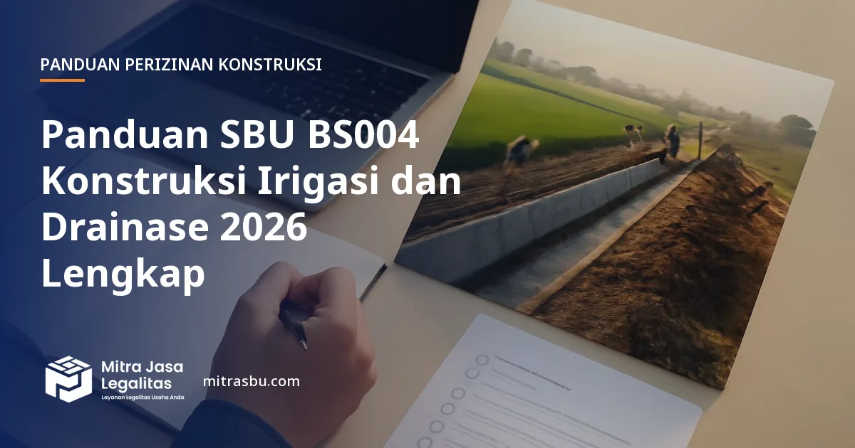 Ilustrasi panduan Panduan SBU BS004 Konstruksi Irigasi dan Drainase 2026 Lengkap — Mitra Jasa Legalitas