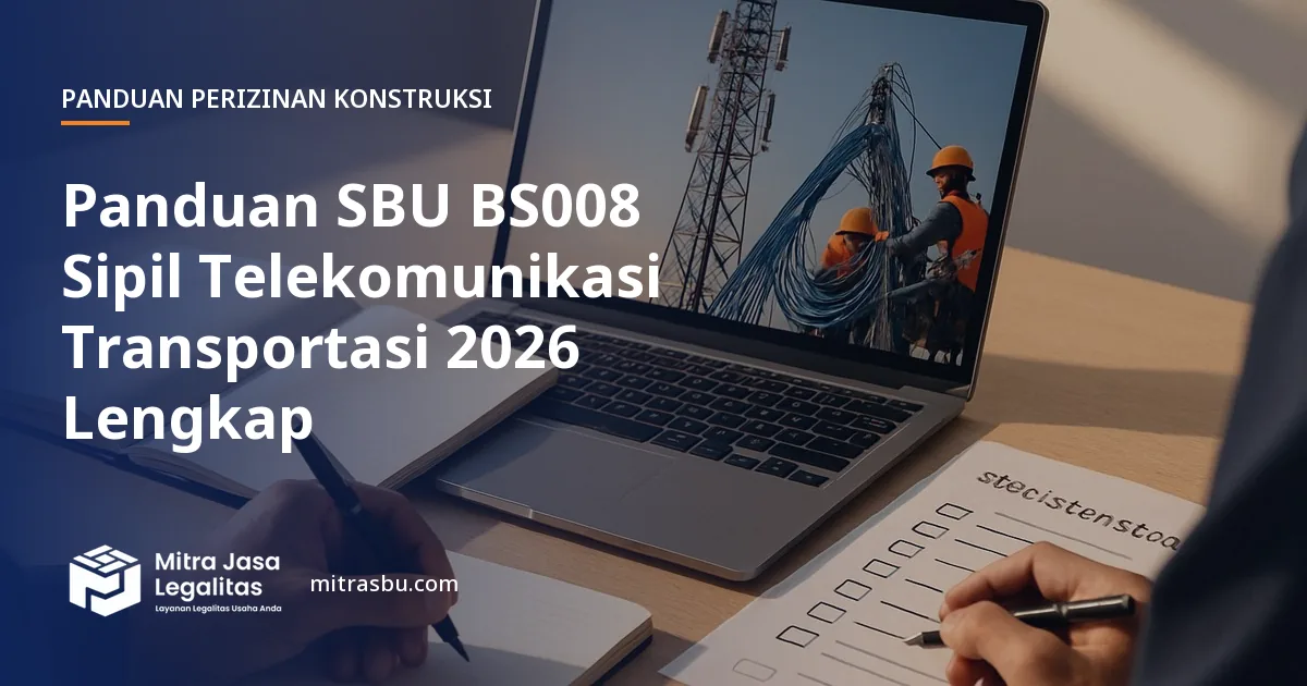 Ilustrasi panduan Panduan SBU BS008 Sipil Telekomunikasi Transportasi 2026 Lengkap — Mitra Jasa Legalitas
