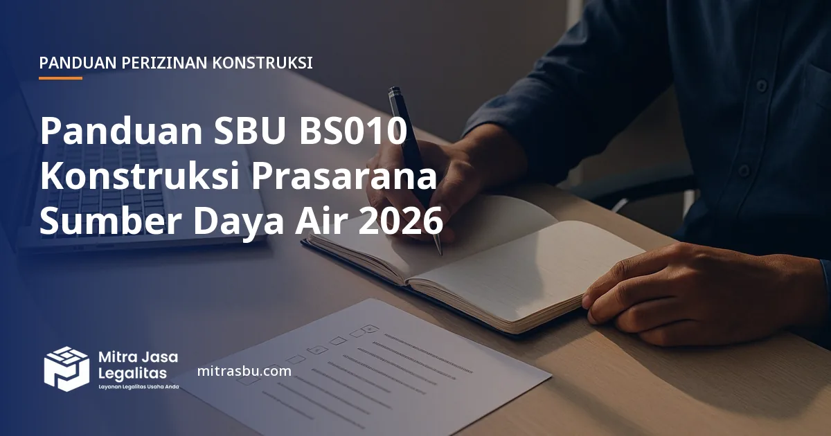Ilustrasi panduan Panduan SBU BS010 Konstruksi Prasarana Sumber Daya Air 2026 — Mitra Jasa Legalitas