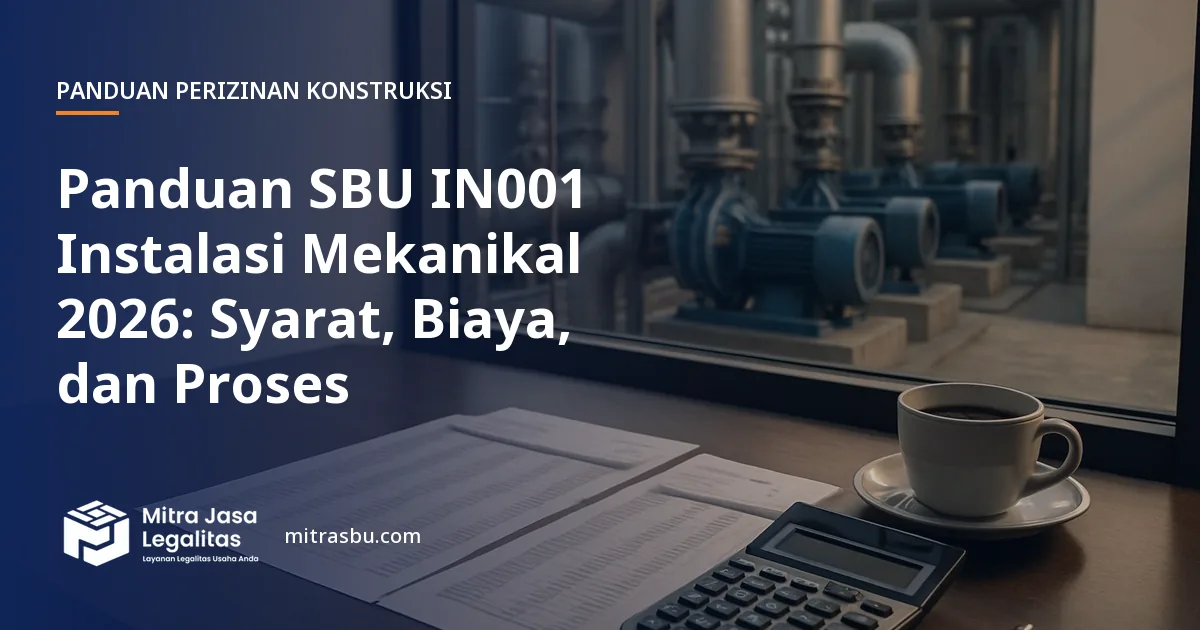 Ilustrasi panduan Panduan SBU IN001 Instalasi Mekanikal 2026: Syarat, Biaya, dan Proses — Mitra Jasa Legalitas