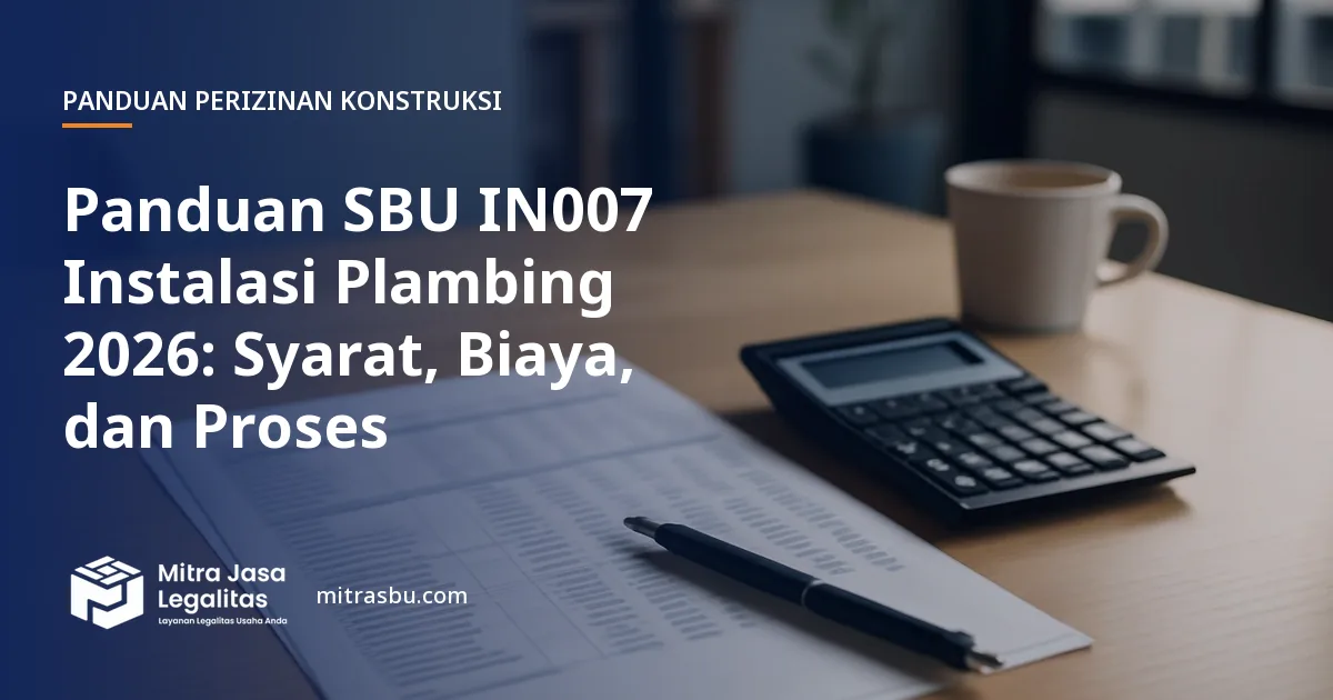 Ilustrasi panduan Panduan SBU IN007 Instalasi Plambing 2026: Syarat, Biaya, dan Proses — Mitra Jasa Legalitas
