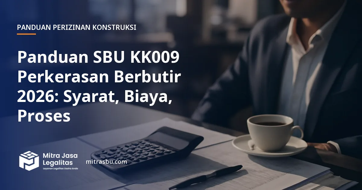 Ilustrasi panduan Panduan SBU KK009 Perkerasan Berbutir 2026: Syarat, Biaya, Proses — Mitra Jasa Legalitas