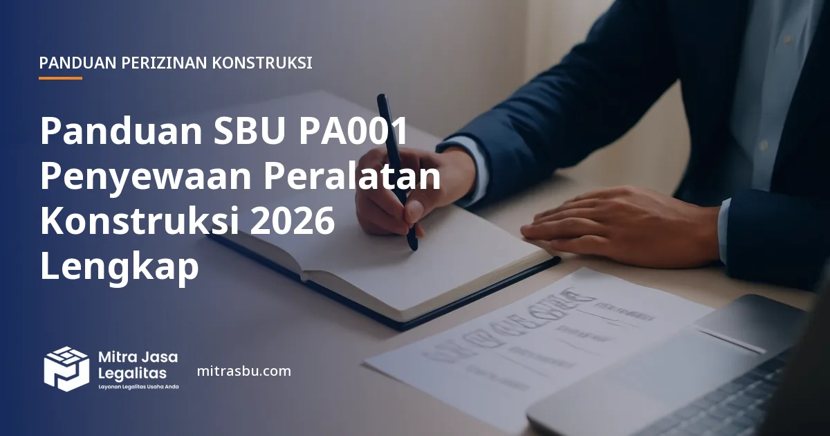 Ilustrasi panduan Panduan SBU PA001 Penyewaan Peralatan Konstruksi 2026 Lengkap — Mitra Jasa Legalitas