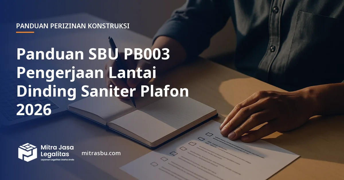 Ilustrasi panduan Panduan SBU PB003 Pengerjaan Lantai Dinding Saniter Plafon 2026 — Mitra Jasa Legalitas