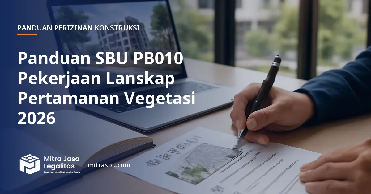 Ilustrasi panduan Panduan SBU PB010 Pekerjaan Lanskap Pertamanan Vegetasi 2026 — Mitra Jasa Legalitas