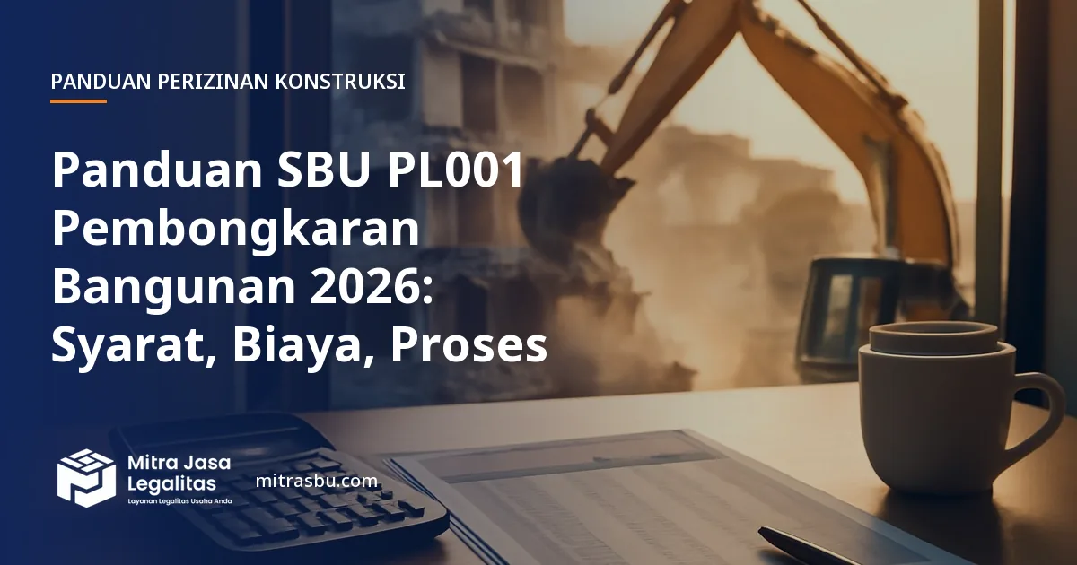 Ilustrasi panduan Panduan SBU PL001 Pembongkaran Bangunan 2026: Syarat, Biaya, Proses — Mitra Jasa Legalitas