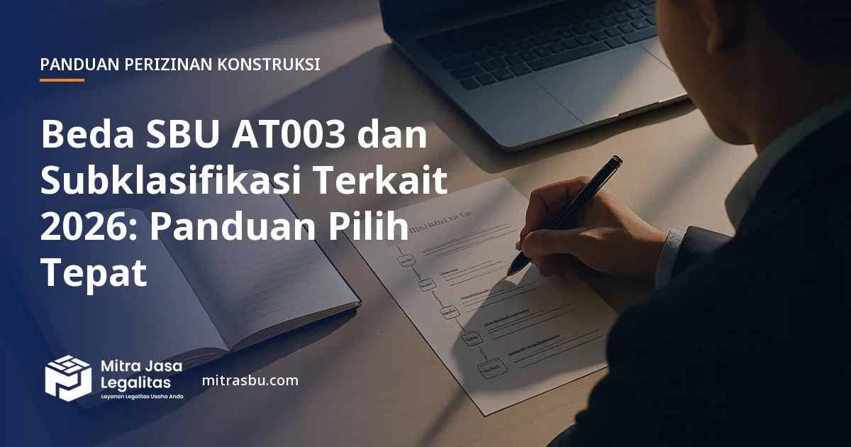 Ilustrasi artikel Beda SBU AT003 dan Subklasifikasi Terkait 2026: Panduan Pilih Tepat — Mitra Jasa Legalitas