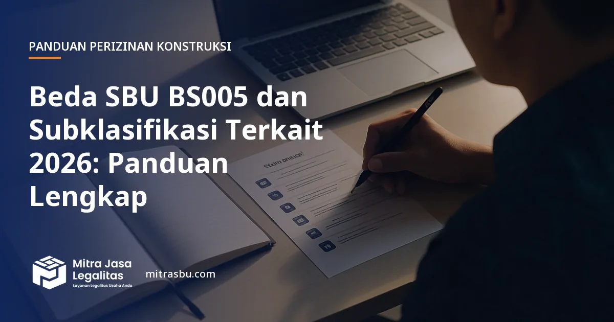 Ilustrasi artikel Beda SBU BS005 dan Subklasifikasi Terkait 2026: Panduan Lengkap — Mitra Jasa Legalitas