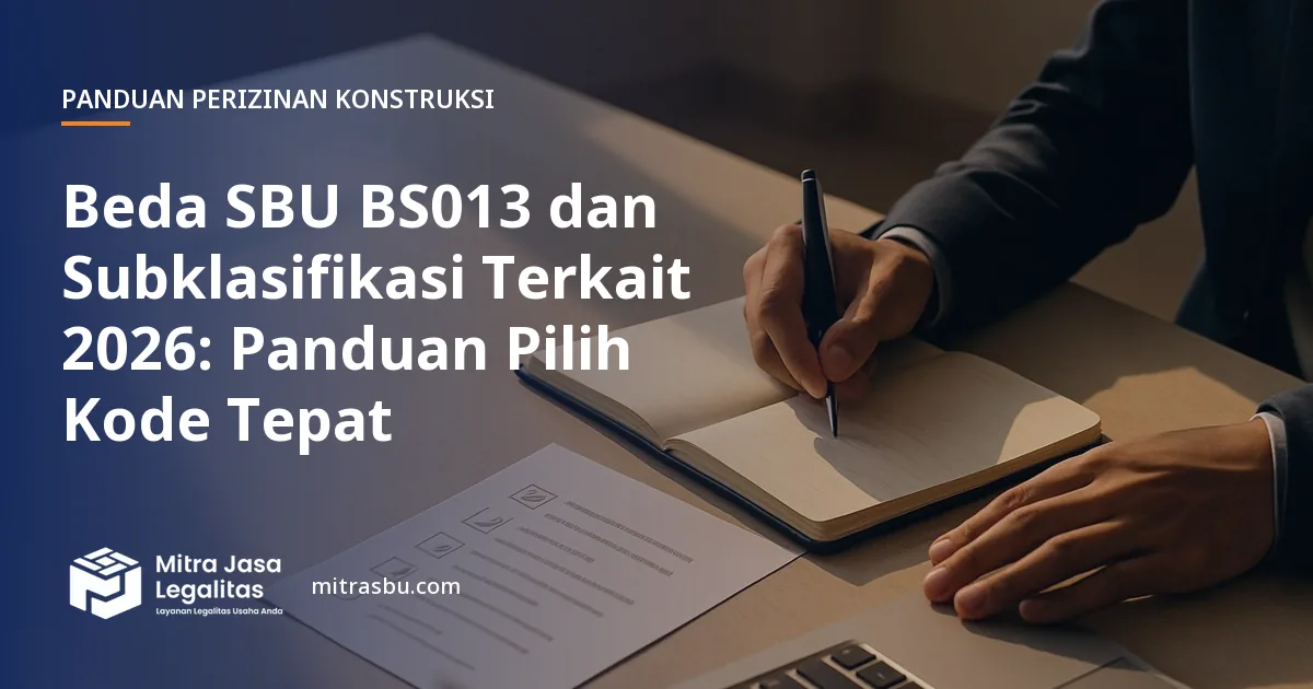 Ilustrasi artikel Beda SBU BS013 dan Subklasifikasi Terkait 2026: Panduan Pilih Kode Tepat — Mitra Jasa Legalitas