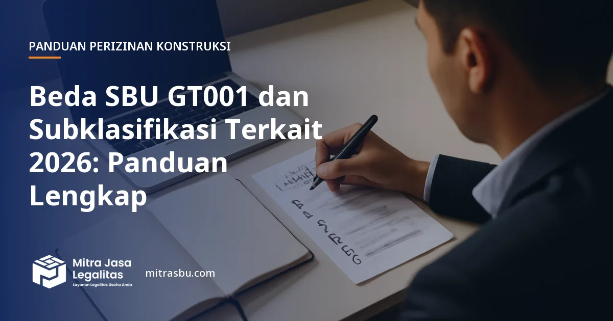 Ilustrasi artikel Beda SBU GT001 dan Subklasifikasi Terkait 2026: Panduan Lengkap — Mitra Jasa Legalitas